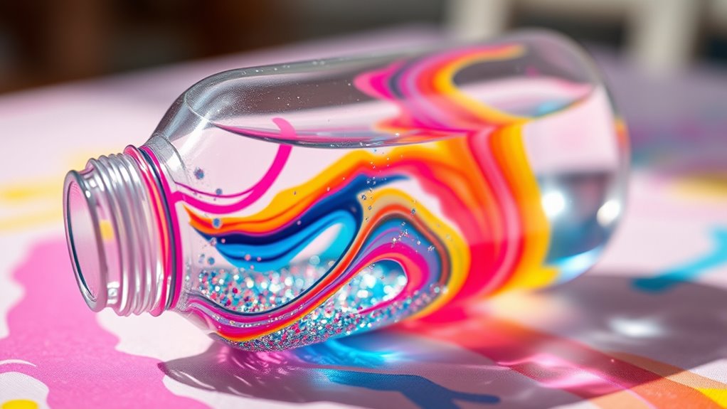 colorful glitter paint sensory bottles
