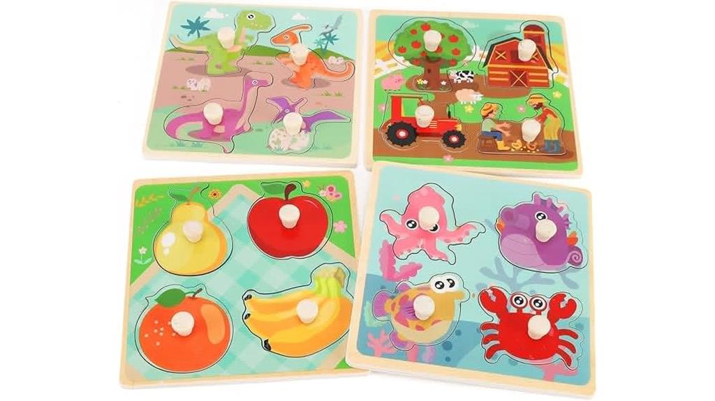 set of four wooden puzzles