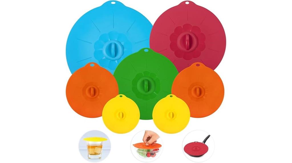 seven silicone food lids