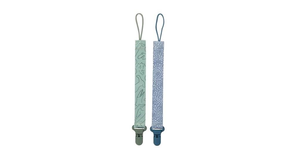 two pacifier clips included
