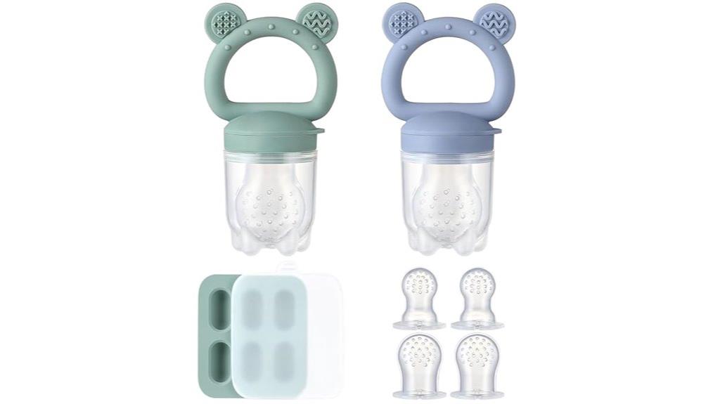 two silicone baby feeders